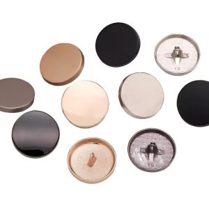Assorted solid metal buttons with glossy mirror and matte finishes in gold-tone, silver-tone and black, round shank sewing buttons for clothing and crafts