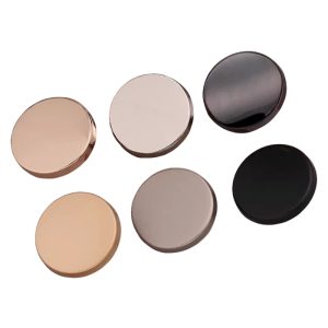 Matte-finish solid metal buttons in gold-tone, silver-tone and black, round flat shank buttons for coats, cardigans and craft sewing