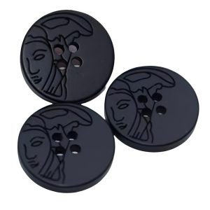 Black resin lady-face pattern 4-hole buttons with engraved woman silhouette, 22-30mm sewing buttons for coats, cardigans and DIY crafts