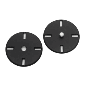 Black-tone metal snap button with a decorative domed top and sew-on stitching holes, press stud fastener for coats, jackets and cardigans