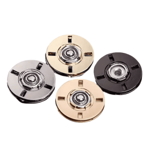 Metal snap buttons with a decorative domed top and press-stud back in gold, silver, gunmetal and black, no-sew look snap fasteners for coats and cardigans