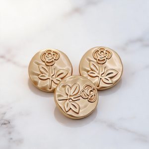 Gold-tone metal vintage rose buttons with an embossed single-rose design, floral buttons for coats, jackets and DIY sewing