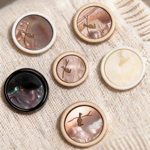 Metal bird buttons with a branch-and-bird pattern in black, white and coffee, vintage shank buttons for coats, cardigans and DIY sewing
