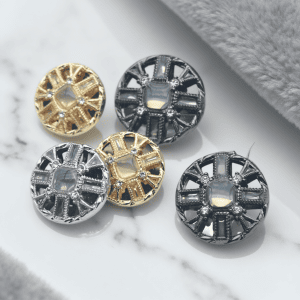 Starburst rhinestone metal button with crystal accents, for coats, suits and clothing decoration