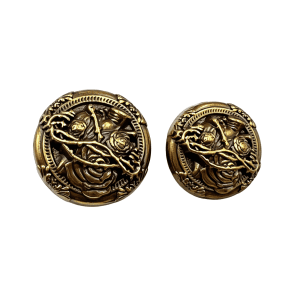 Vintage vine metal button in antique bronze with a raised floral relief, shank button for coats, jackets and clothing