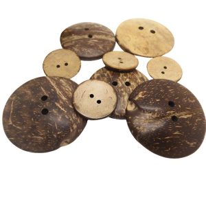 Assorted natural coconut buttons in light and dark brown, round coconut shell sew-through buttons