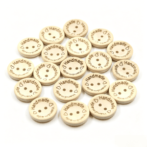 Wooden heart 2-hole button, natural cream concave dome button with carved heart design, for sewing and DIY crafts