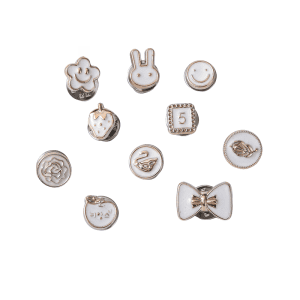 All faux pearl no-sew modesty buttons with gold-tone frames, pin-on pearl buttons to prevent shirt gaping