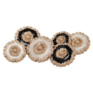 Sunflower buttons with a gold-tone metal sunflower and enamel ring in black and white, ornate shank buttons for coats and cardigans
