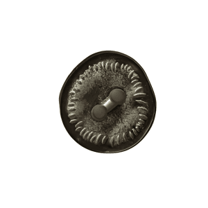 Black silver two hole button with an irregular textured rim, vintage metal sew-through button for coats, sweaters and DIY sewing