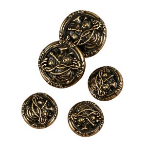 Vintage vine metal buttons grouped together in antique bronze-tone with an embossed vine pattern