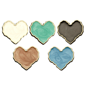 Heart enamel buttons with gold trim, marbled heart shank buttons in white, coffee, green, blue and black for cardigans, knitwear and clothing