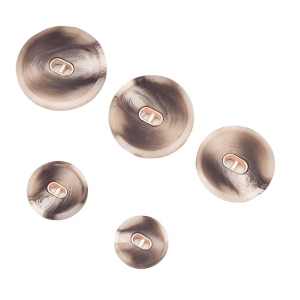 Patterned resin buttons with a gold center scattered in marbled brown and cream tones