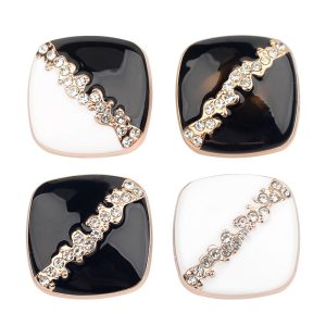 Square rhinestone enamel buttons with a diagonal crystal row, enamel shank buttons in white, black and black-and-white for coats, jackets and clothing