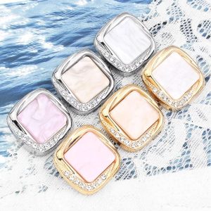 Vintage square rhinestone buttons in 8 colors with gold-tone and silver-tone frames and a marbled enamel-look face, shank buttons for coats and DIY sewing