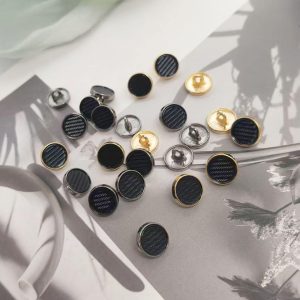 Pedestal metal shank buttons with woven center, gold and gunmetal mini 10mm buttons for suits, coats and clothing