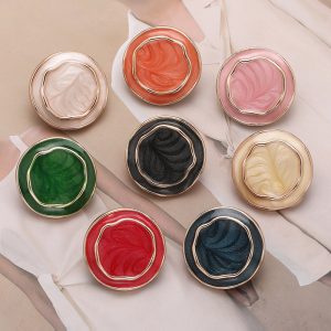 Vintage marbled buttons in 11 colors with a swirled enamel-look face and gold-tone rim, round shank buttons for coats and DIY sewing