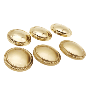 Matte gold coin buttons with a beaded edge and shank back, domed round metal buttons for cardigans and jackets