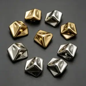 Cone metal buttons shown from several angles with the shank back visible