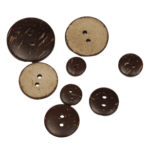 Natural coconut buttons in mixed sizes and brown tones, round coconut shell sew-through buttons