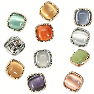 Ten cat eye cardigan buttons with glass cat's eye stones in gold-tone frames, 10mm, for cardigans, sweaters and knitwear