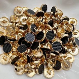 Gold pedestal metal shank button with woven black center, mini 10mm button for suits, coats and clothing