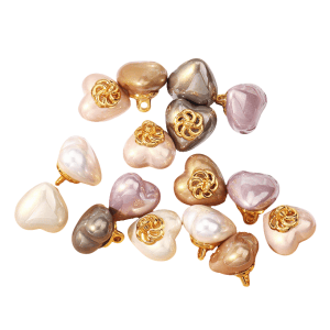 Assorted heart faux pearl buttons with a gold flower in cream and champagne pearl tones
