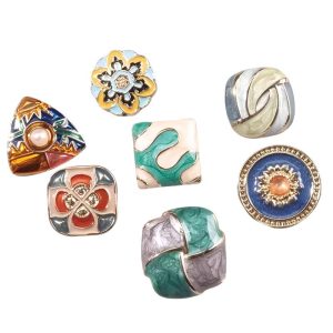 Assorted vintage enamel rhinestone buttons in seven colors with gold-tone edging and a shank back, resin buttons for coats, knitwear and DIY sewing