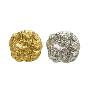 Gold and silver metal coat buttons with an irregular crushed-metal texture and shank back, 18mm to 48mm, for coats, jackets and blazers