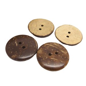 Assorted natural coconut buttons in light and dark brown, round coconut shell sew-through buttons