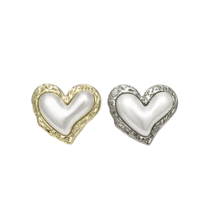Two vintage heart pearl buttons in cream with a faux pearl finish and gold-tone edge