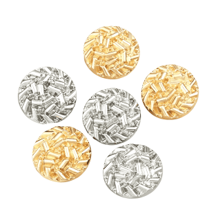 Vintage basketweave buttons in bright gold and silver with a woven, embossed metal texture, shank buttons for coats and DIY sewing