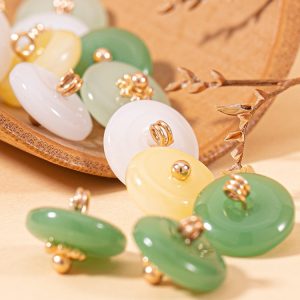 Faux jade glass buttons with gold-tone shanks in emerald green, pale green, jade yellow and beeswax yellow, for cheongsam, cardigans and DIY sewing