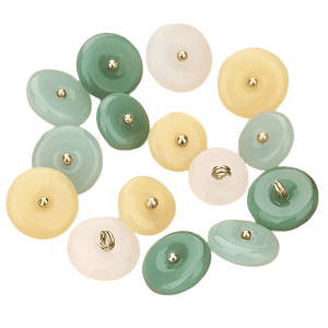 Jade buttons in emerald green, pale green, jade yellow and beeswax yellow faux jade glass with gold-tone shanks, for cheongsam, cardigans and DIY sewing
