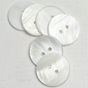 Natural white shell buttons with striped mother of pearl grain, 2-hole sewing buttons in multiple sizes for shirts and DIY crafts