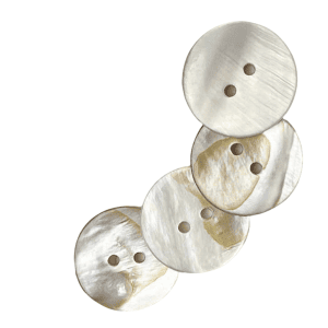 Natural shell buttons with a mother-of-pearl sheen, round sew-through buttons