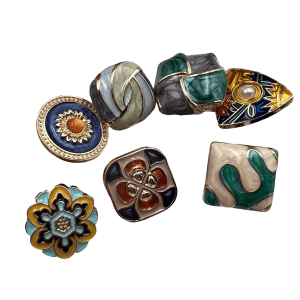 Assorted enamel rhinestone buttons in mixed colors and floral shapes with rhinestone centers