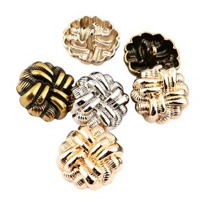 Braided knot metal buttons in silver, gold and antique gold with a woven rope-knot design and shank back, metal buttons for coats and DIY sewing