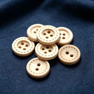 Natural wooden buttons in three styles, wide rim dashed, slim edge four-hole and dished two-hole, for sewing, knitting and DIY crafts