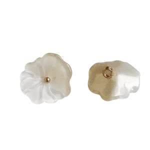 Jade flower buttons with a frosted faux jade flower front and a gold-tone metal center and shank back, 25mm