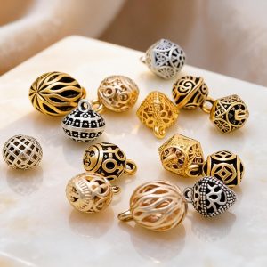 Assorted openwork cheongsam buttons in gold-tone and silver-tone hollow filigree, shank-back metal buttons for qipao and cardigans