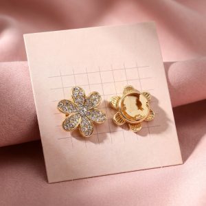 Pair of gold-tone rhinestone flower button covers