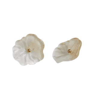 Two jade flower buttons showing the frosted petal front and the gold-tone center