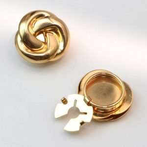 Gold knot cufflink covers with a twisted knot design, snap-on, sold as a pair