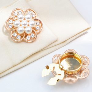 Rhinestone button covers clipped onto a shirt cuff