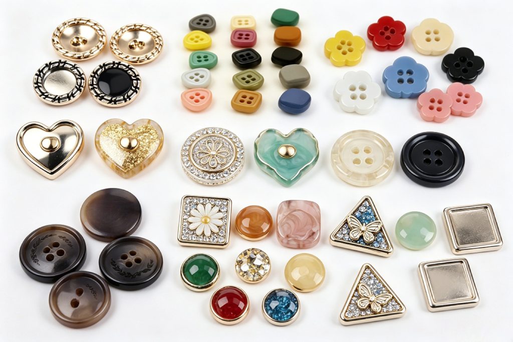 Assorted resin buttons in many colors and styles, lightweight sewing buttons for coats, cardigans, shirts and DIY crafts