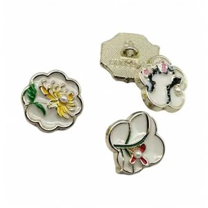 Orchid gold-tone metal button shown from the front and the back, with a shank for sewing