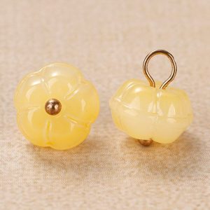 Amber yellow pumpkin glass buttons, 9mm sew-on