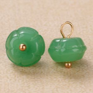 Jade green pumpkin glass buttons, 9mm sew-on