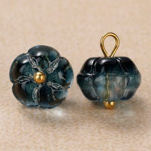 Clear blue pumpkin glass buttons, 9mm sew-on